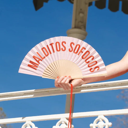 Abanico “Malditos sofocos” rosa y rojo