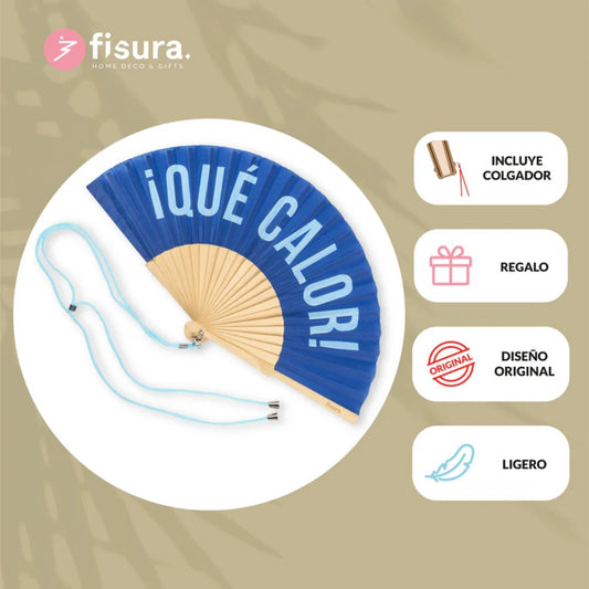 Abanico “Qué calor” azul