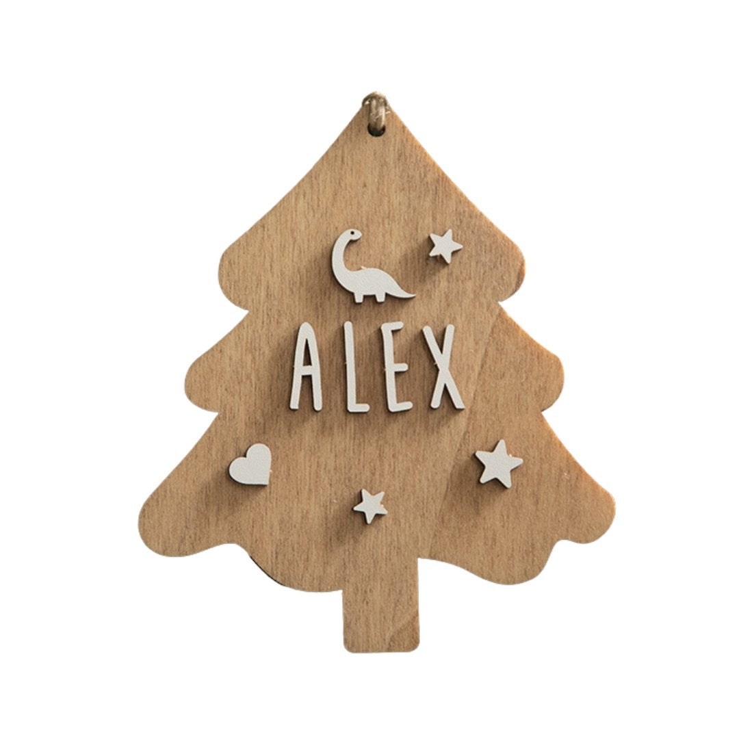 Adorno de Navidad de madera forma árbol personalizado con nombre grabado