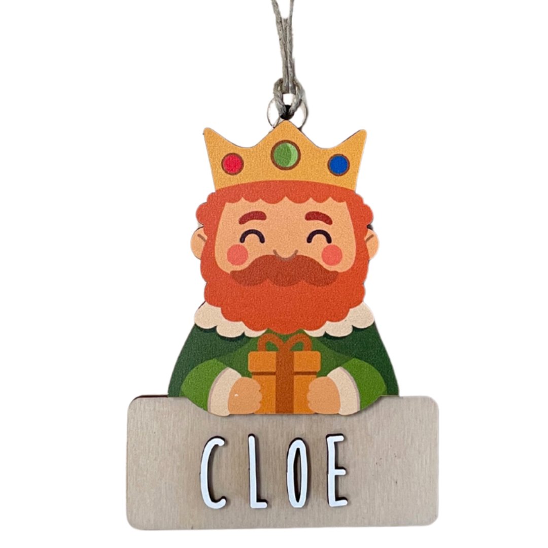 Gaspar: Adorno de madera con forma de Rey Mago Gaspar personalizado con nombre grabado