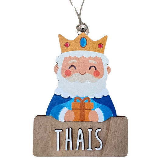 Melchor: Adorno de madera con forma de Rey Mago Melchor personalizado con nombre grabado