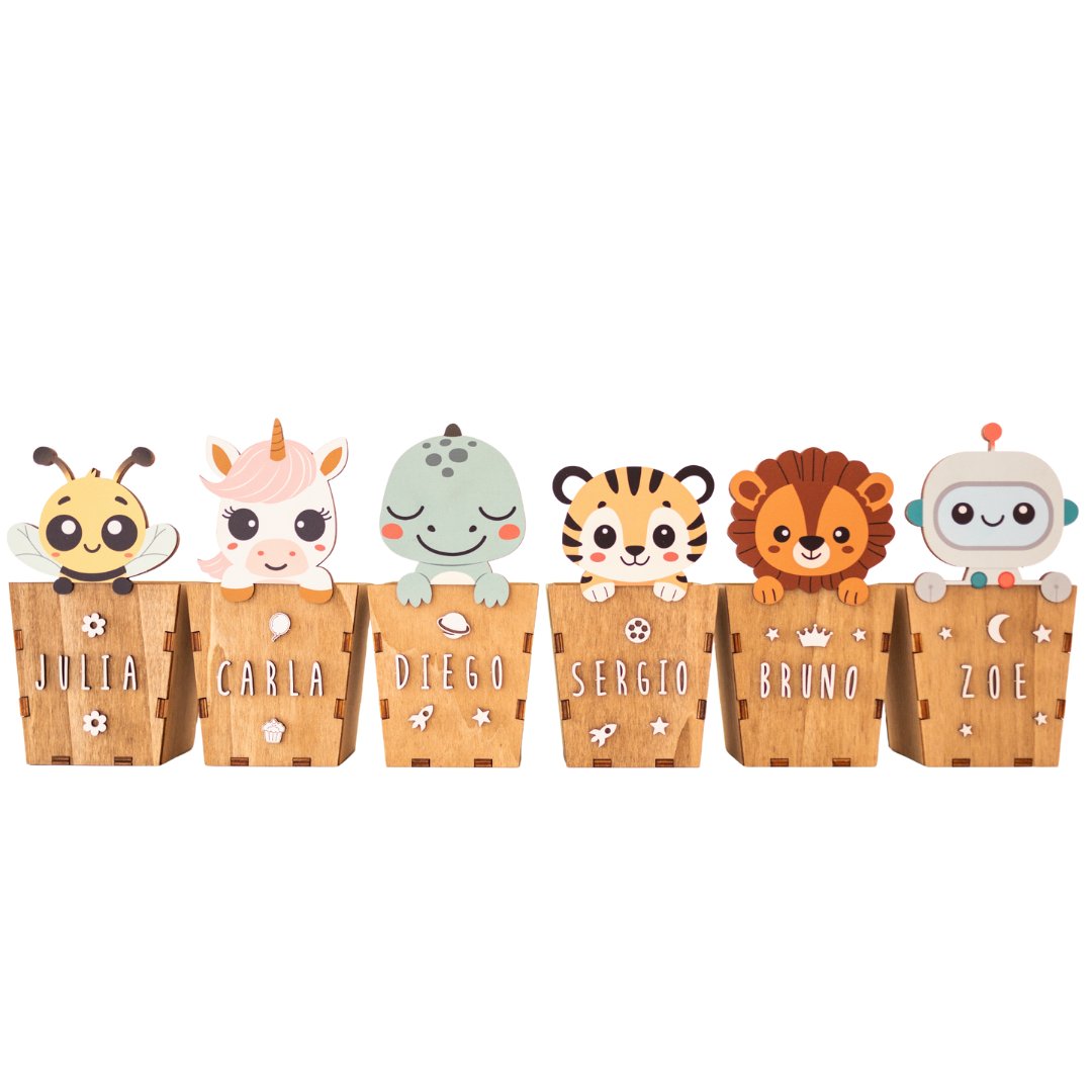 Pot à crayons en bois personnalisable (animaux mignons)