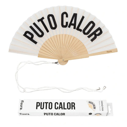 Abanico blanco Puto Calor con diseño divertido para verano