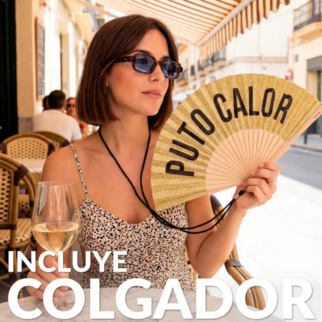 Abanico de verano con mensaje Puto Calor y acabado brillante