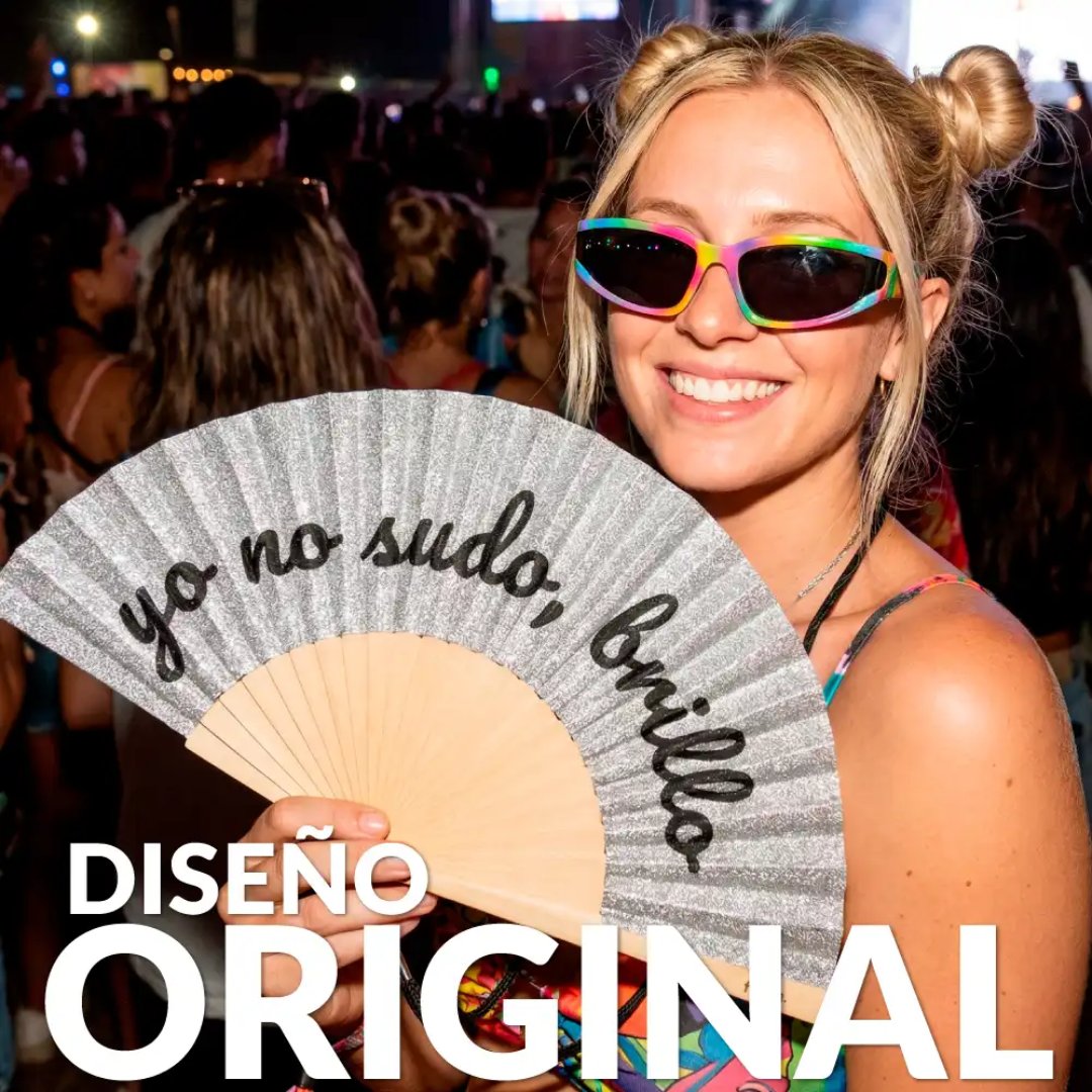 Abanico original Fisura con purpurina plateada para playa y festivales