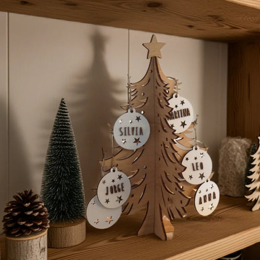 Árbol de Navidad de madera personalizable con nombre grabado