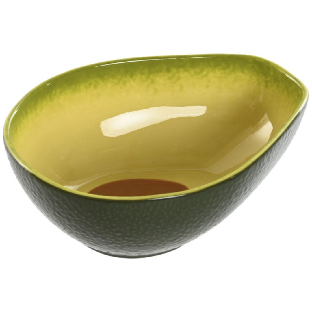 Bol de gres verde con forma de aguacate, diseño original para cocina
