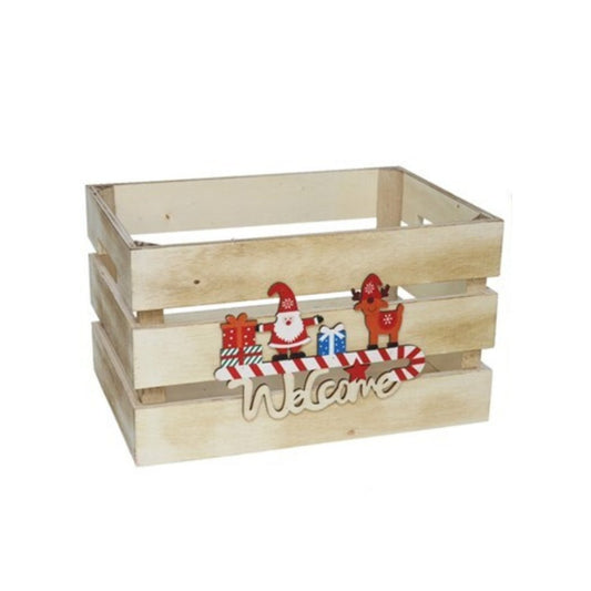 Caja de madera decorativa con Papá Noel y mensaje Welcome