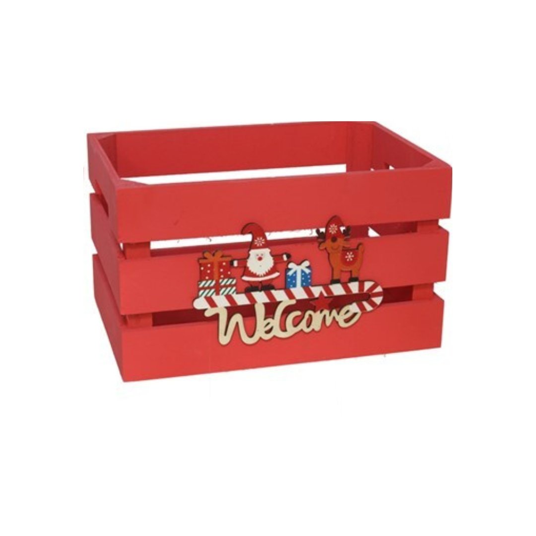 Caja decorativa roja de Navidad con Papá Noel y mensaje Welcome