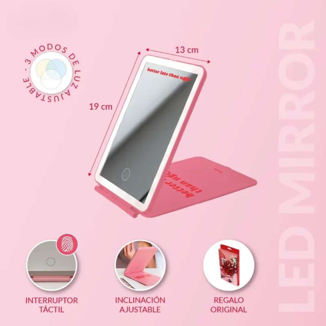 Espejo LED portátil “Better Late Than Ugly”