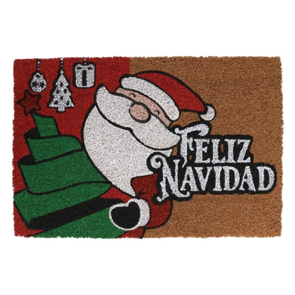 Felpudo de coco con Papá Noel y texto “Feliz Navidad”
