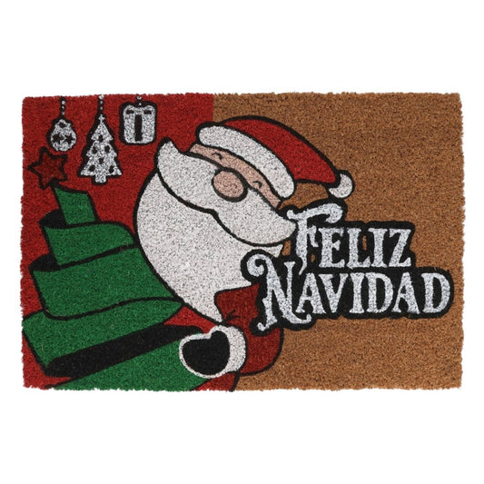 Felpudo de coco con Papá Noel y texto “Feliz Navidad”