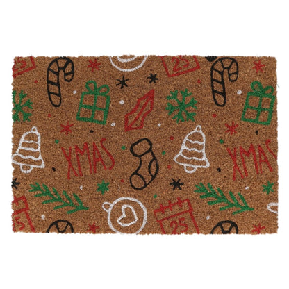 Felpudo navideño con iconos y dibujos de Navidad multicolor