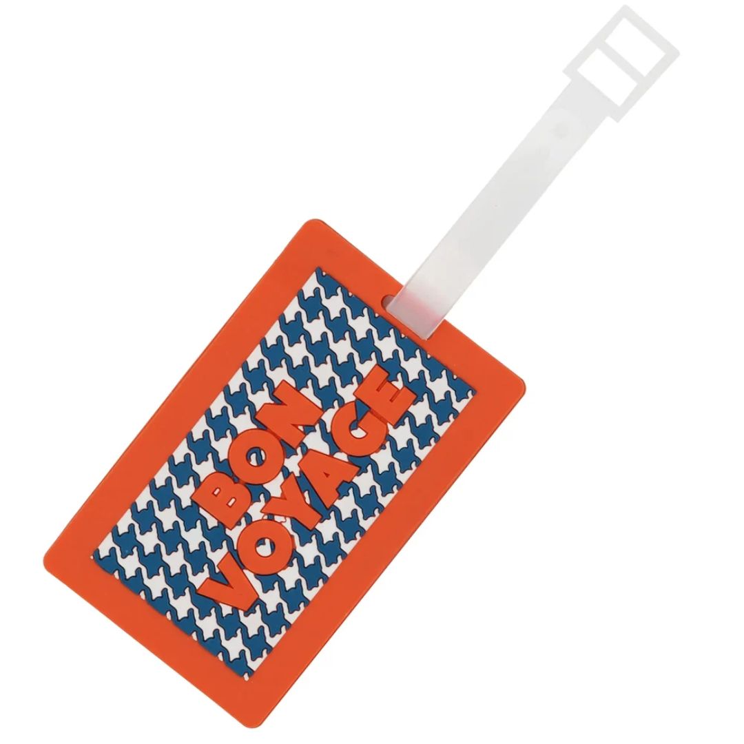 Identificador de maleta Bon Voyage con estampado pata de gallo y detalle naranja