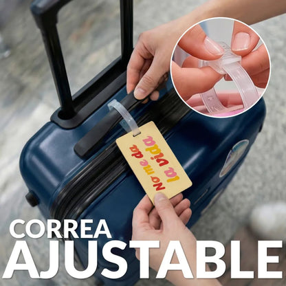 Identificador de maleta original para viajeros con mensaje divertido