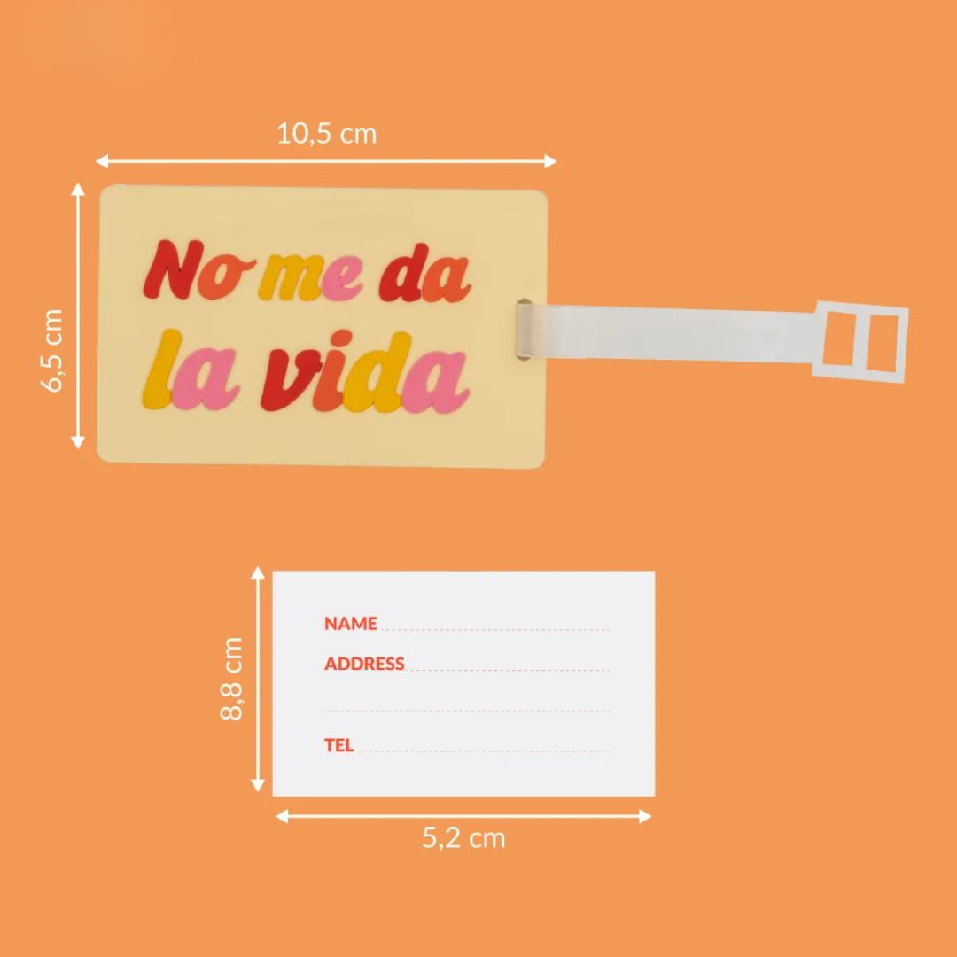 Etiqueta de equipaje No me da la vida con tarjeta para datos personales