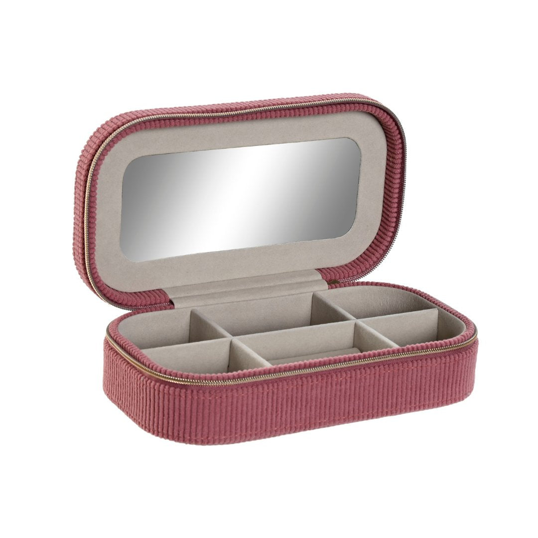 Joyero de viaje de pana con espejo