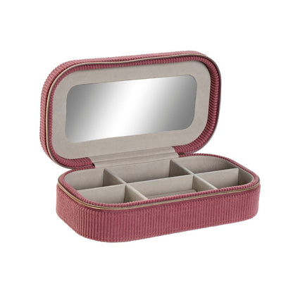 Joyero de viaje de pana con espejo