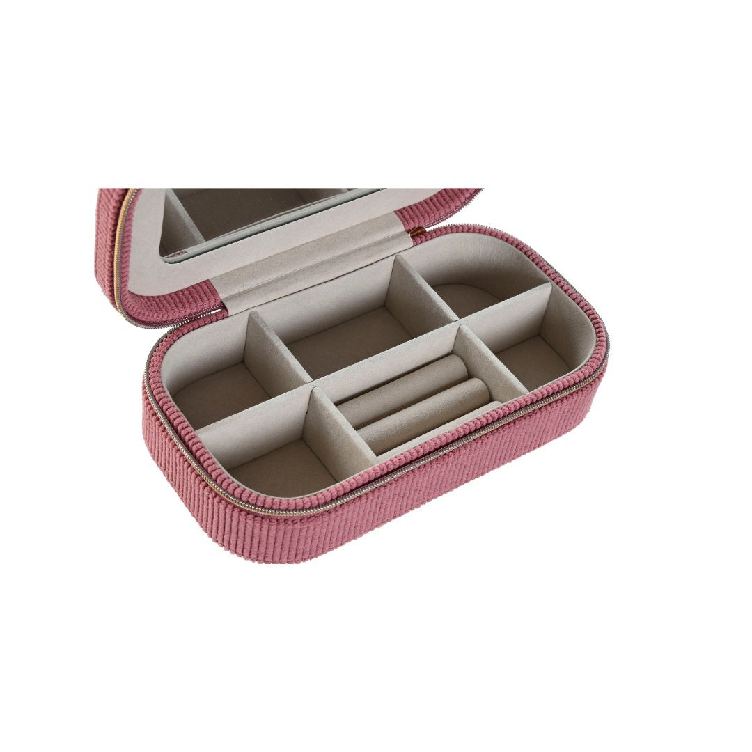 Joyero de viaje de pana con espejo