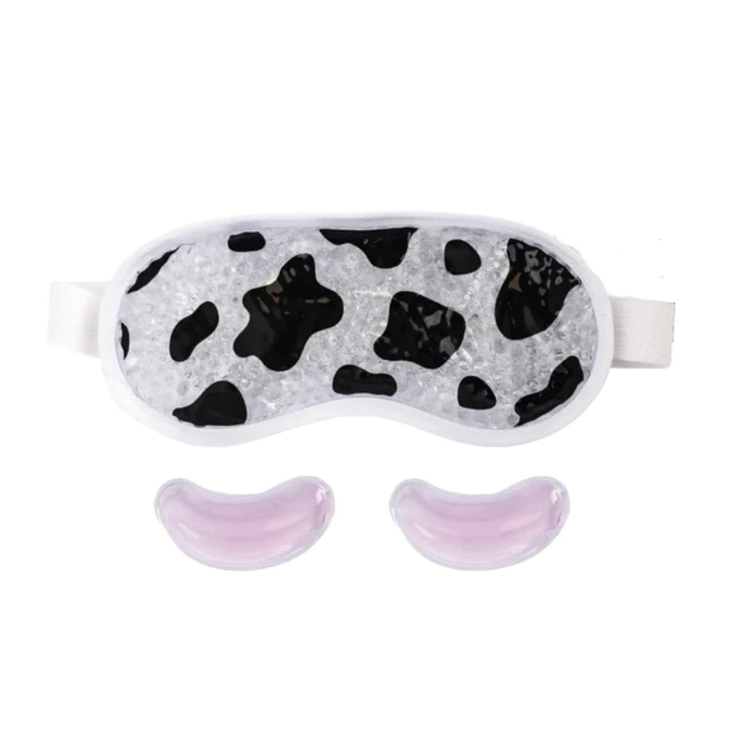 Kit de antifaz y parches para ojos con estampado de vaca de la marca Fisura