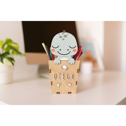 Pot à crayons en bois personnalisable (animaux mignons)