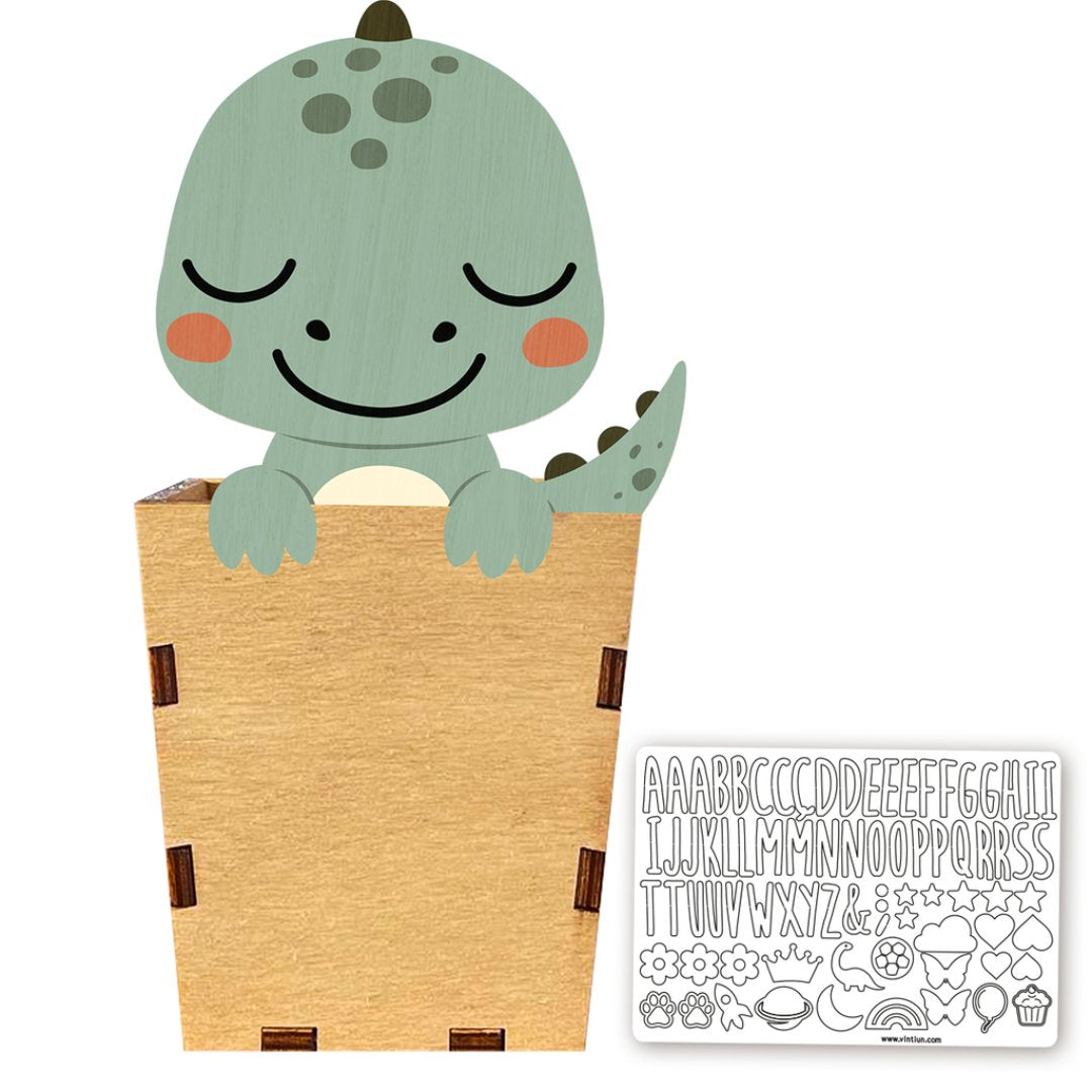 Pot à crayons en bois personnalisable (animaux mignons)