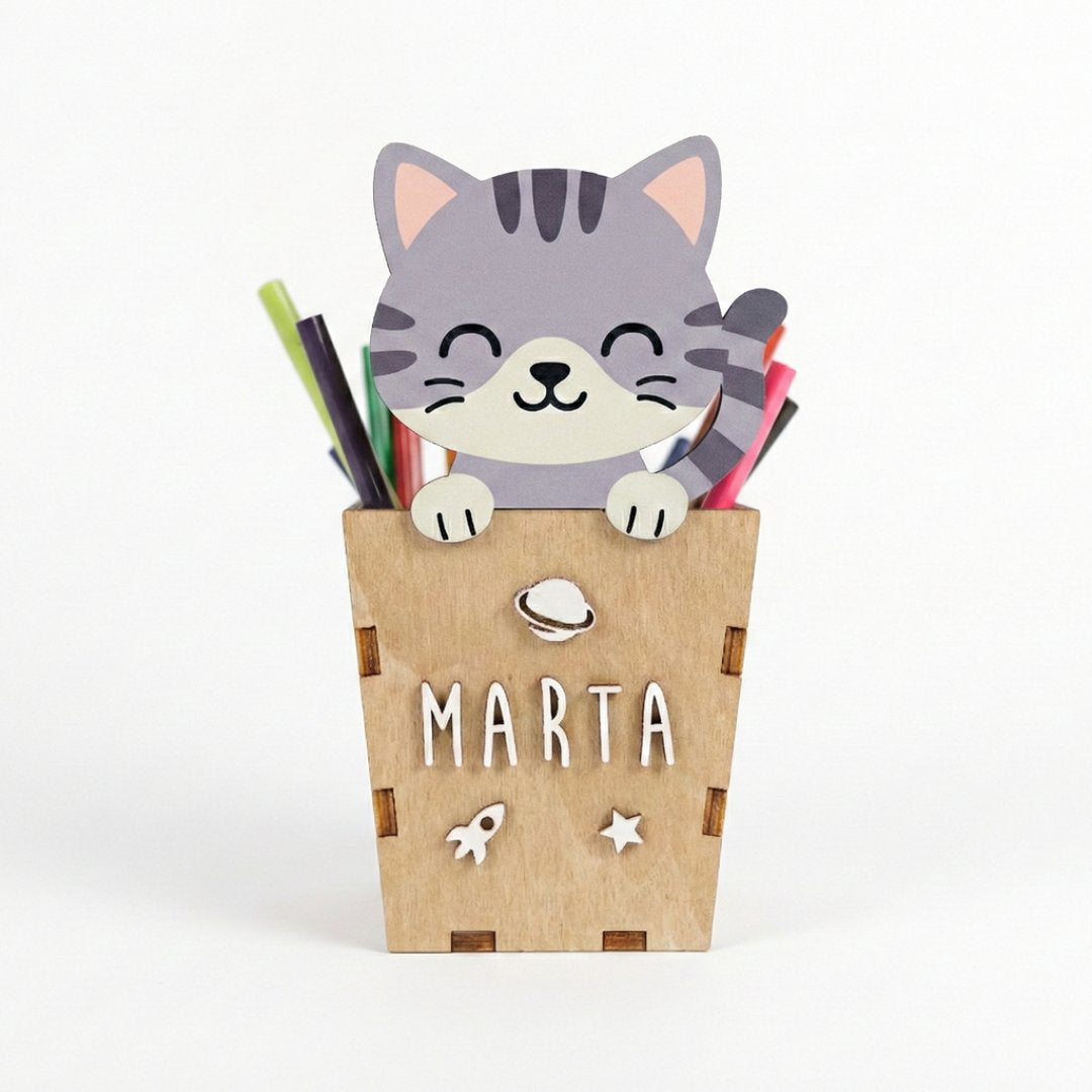Portalápices de madera personalizable (animales tiernos)
