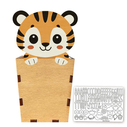 Pot à crayons en bois personnalisable (animaux mignons)