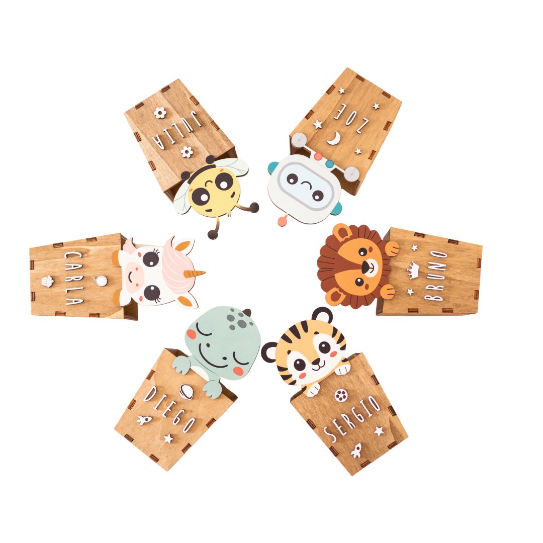 Pot à crayons en bois personnalisable (animaux mignons)