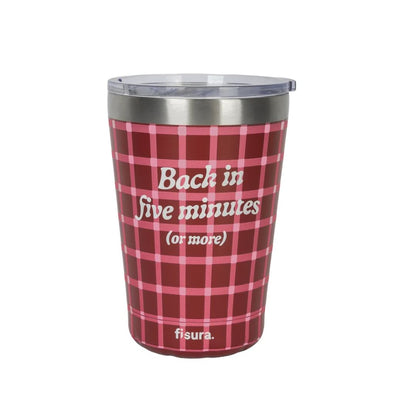 Vaso termo Back in Five Minutes granate con cuadros rosas de 310 ml Fisura