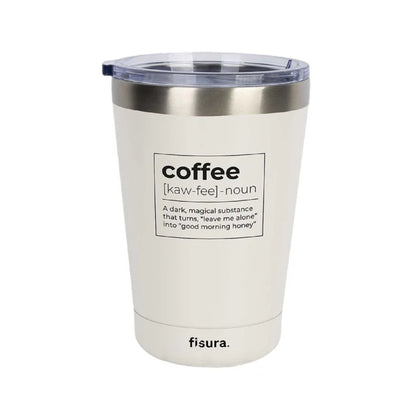 Vaso termo Fisura con palabra “COFFEE” en diseño minimalista