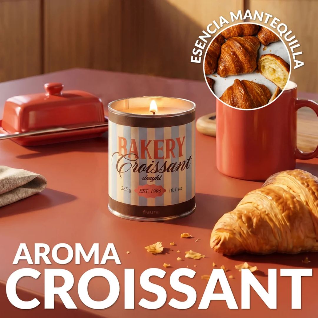 Vela aromática Bakery Croissant Fisura en lata metálica con aroma a croissant de mantequilla.