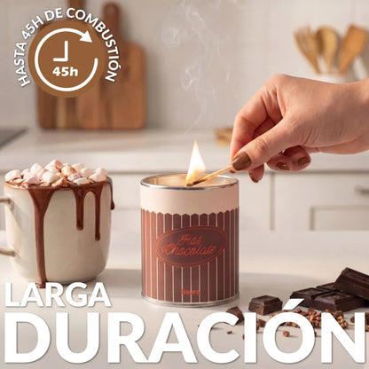 Vela en lata con tapa aroma chocolate para decoración del hogar