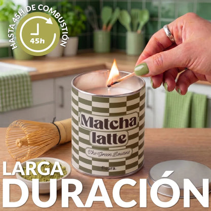 Vela en lata con tapa aroma matcha para decoración del hogar