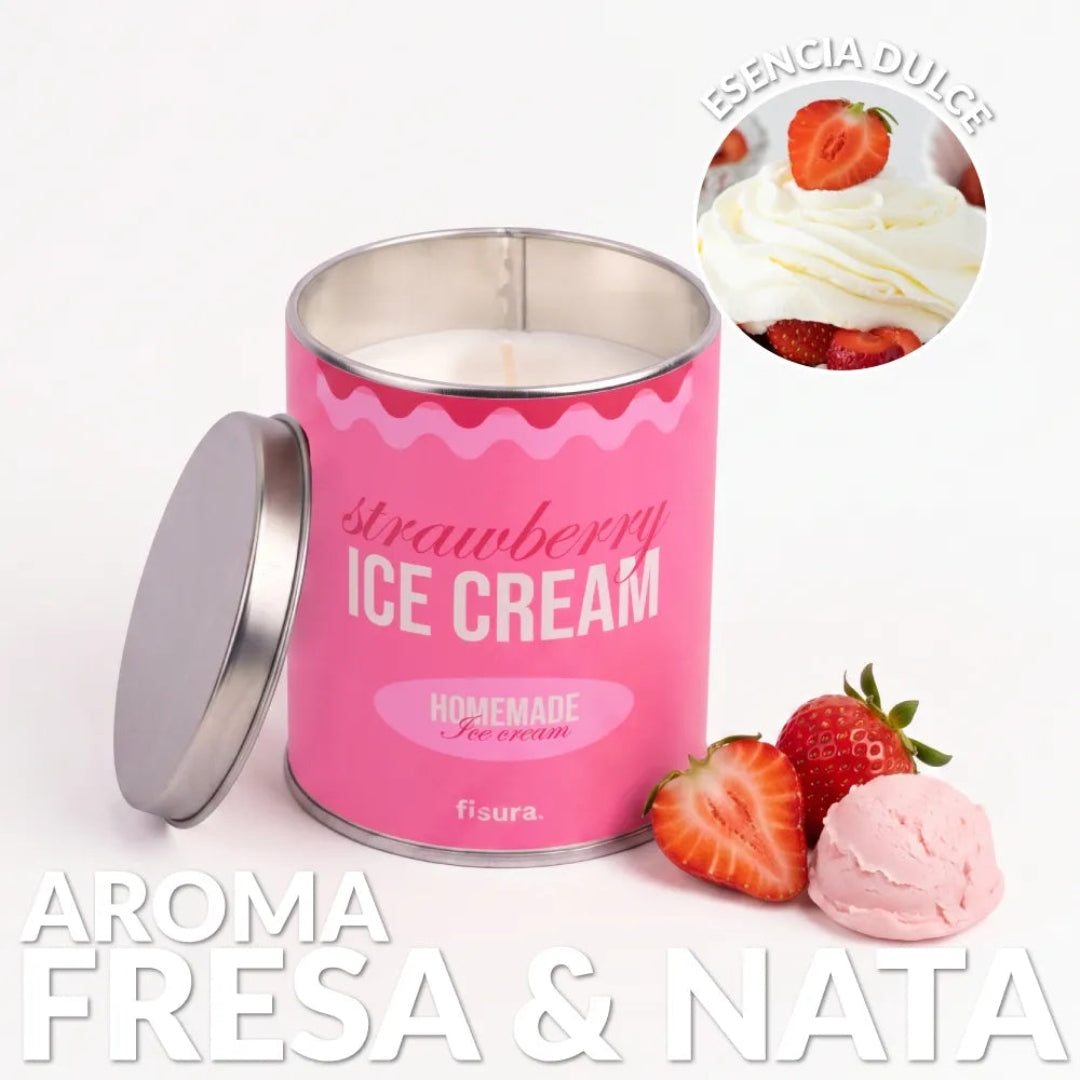 Vela aromática Strawberry Ice Cream en lata metálica rosa