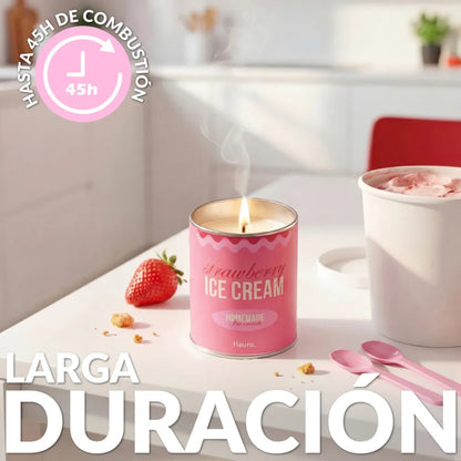 Vela en lata con tapa aroma helado de fresa para decoración del hogar